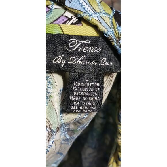 Trenz by Theresa Renz Womens L  Blue Green Cardigan All Over Floral Y2K Vintage - Picture 7 of 8